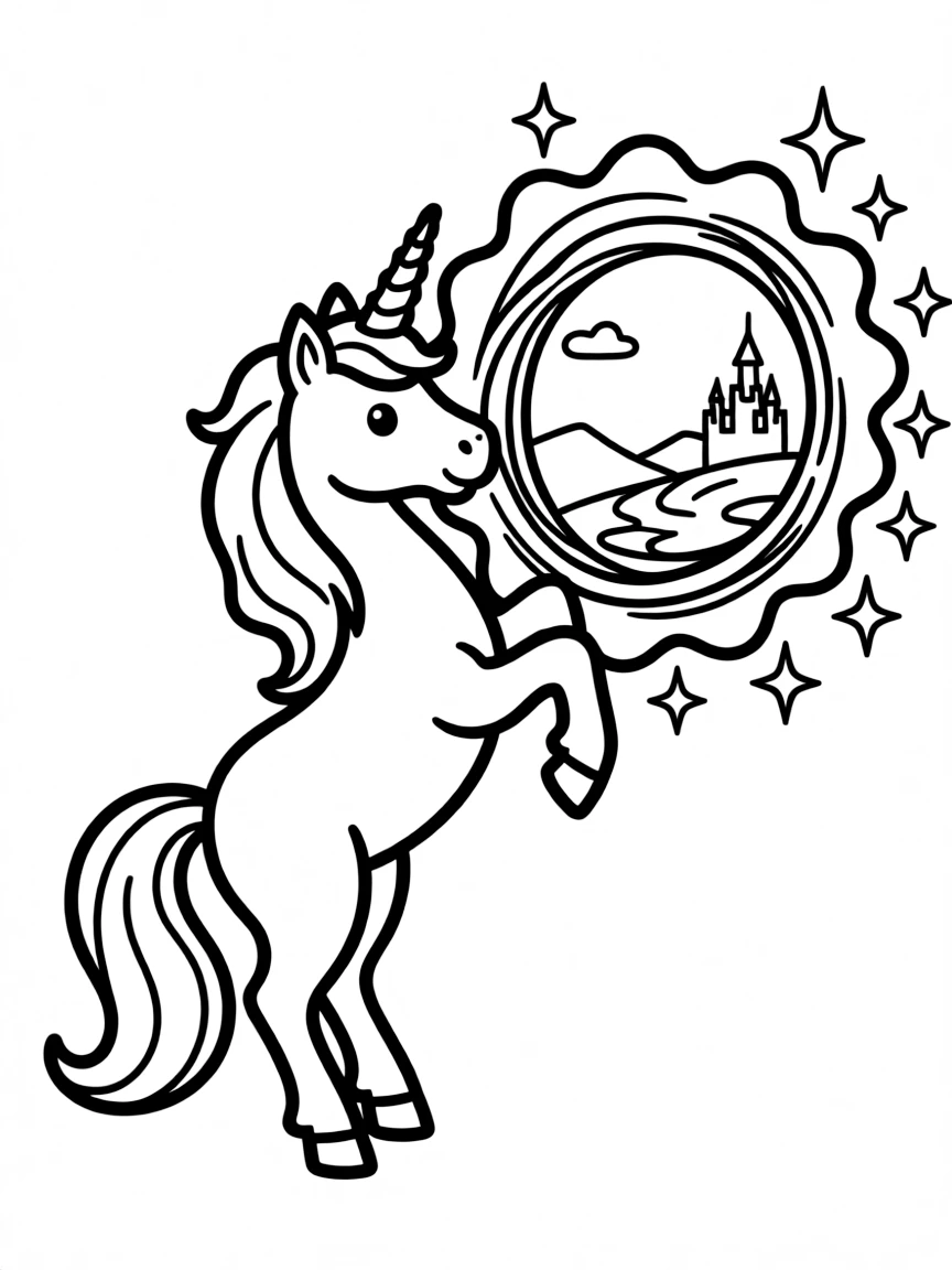 Unicorn opening a portal to another world