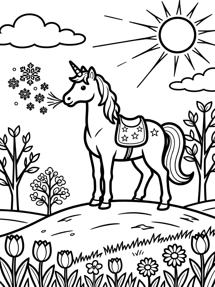 Unicorn turning winter into spring