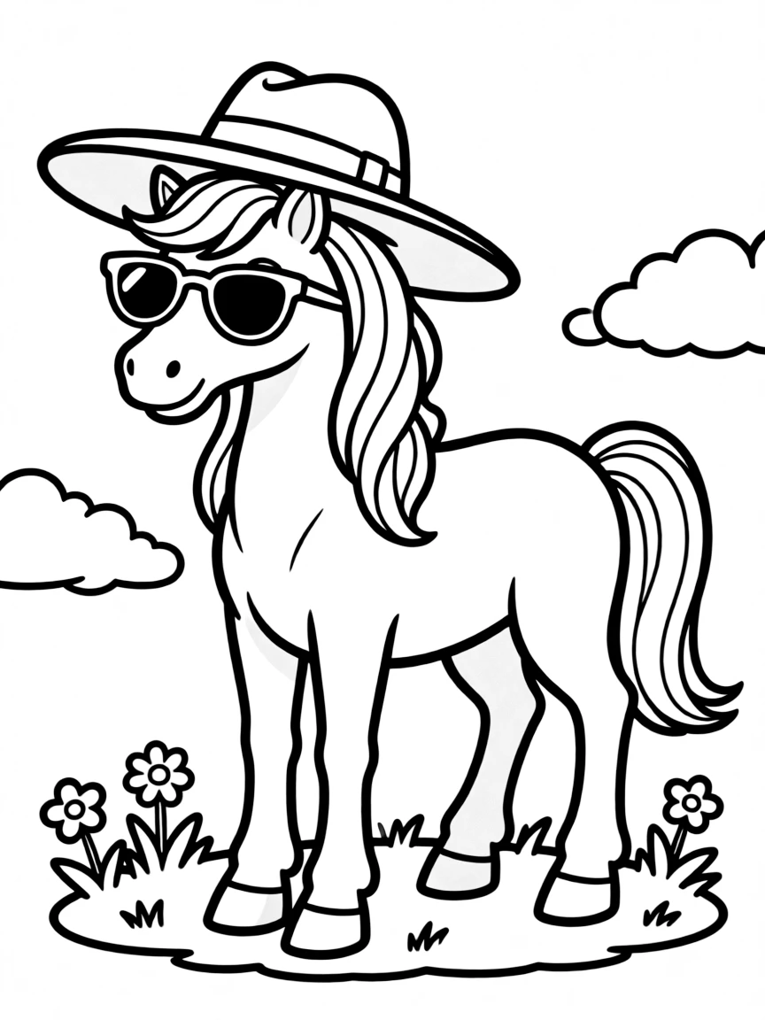 Unicorn wearing sunglasses and a hat