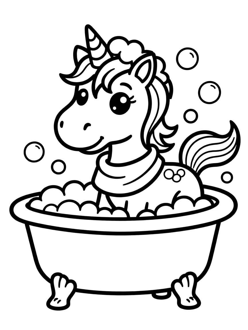 Unicorn taking a bubble bath