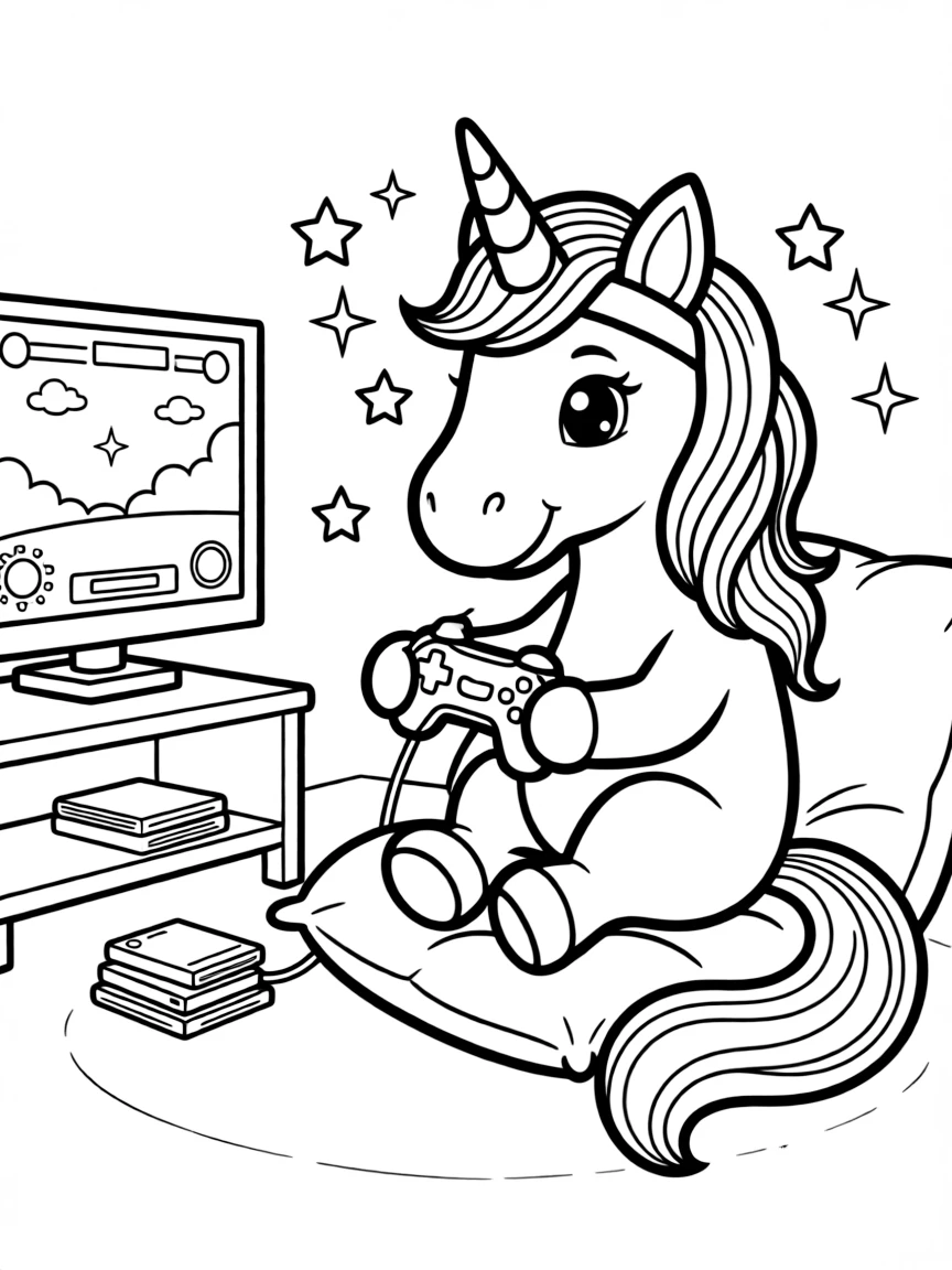 Unicorn playing video games
