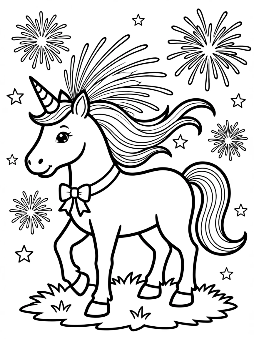 New Year unicorn with firework mane
