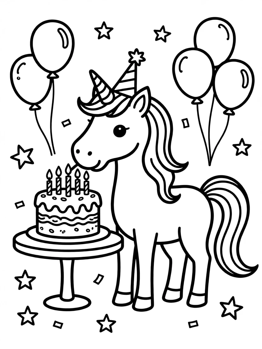 Birthday unicorn blowing out candles