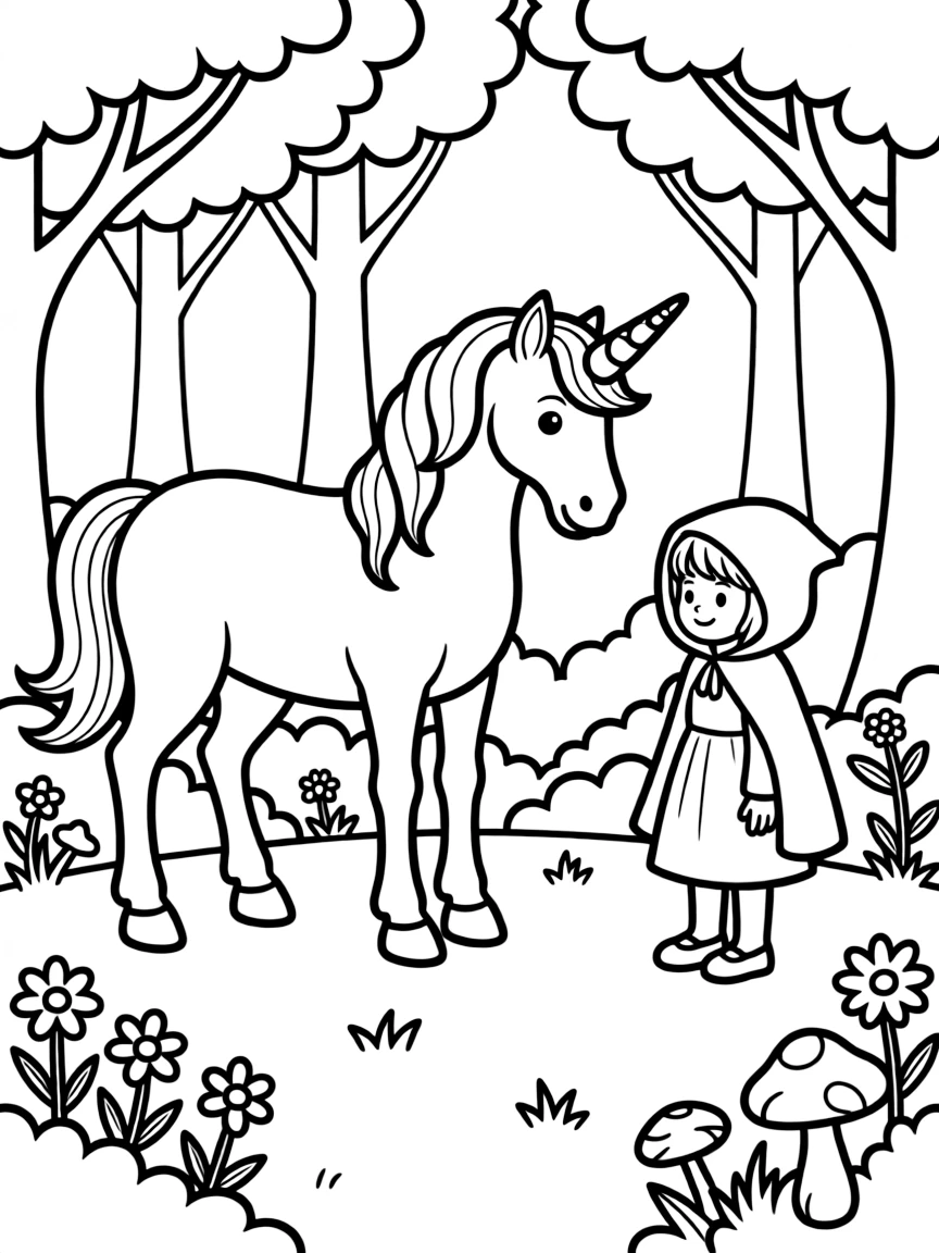 Unicorn meeting Little Red Riding Hood