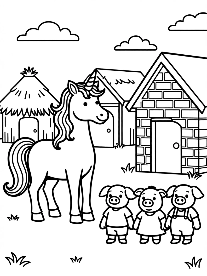 Unicorn and the three little pigs