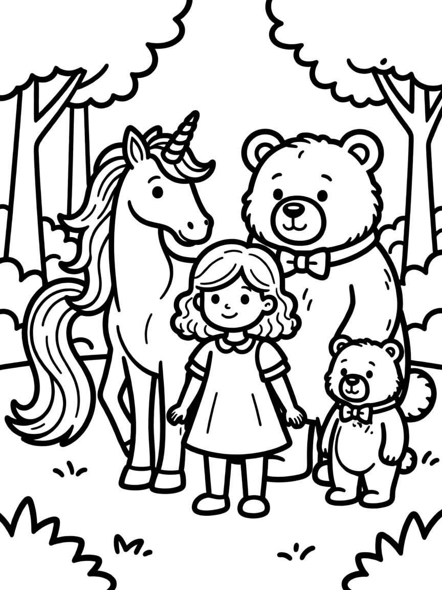 Unicorn with Goldilocks and the bears