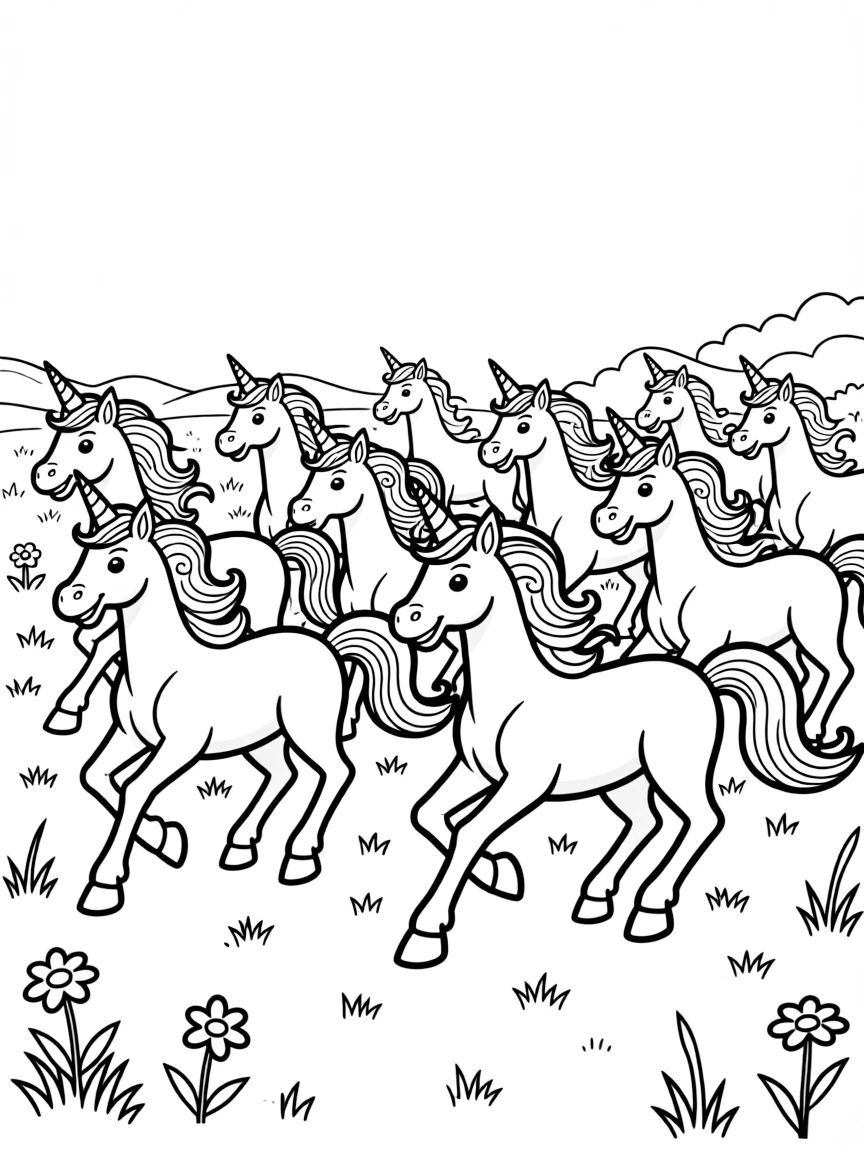 Unicorn herd running together