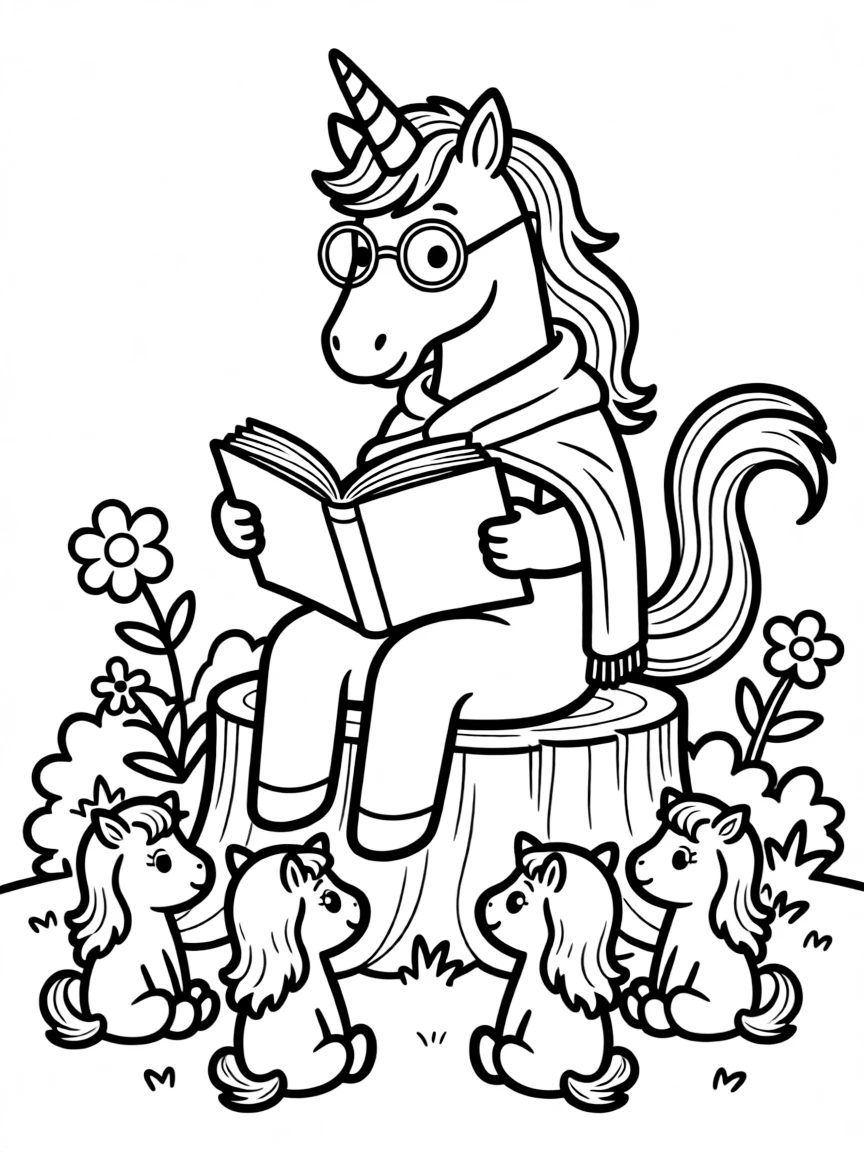 Unicorn grandparent telling stories
