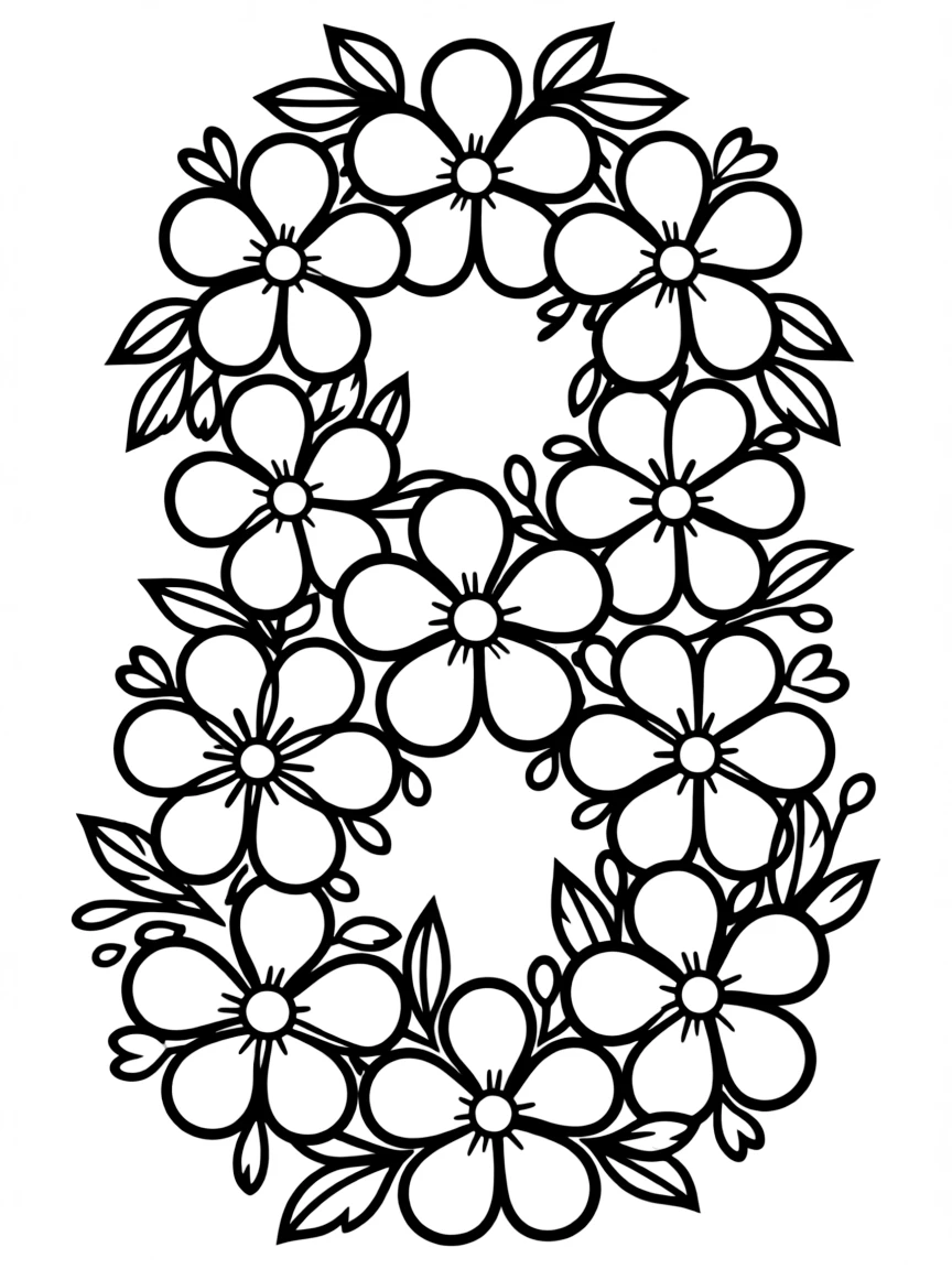 Number 8 formed by two flower wreaths with eight petals each