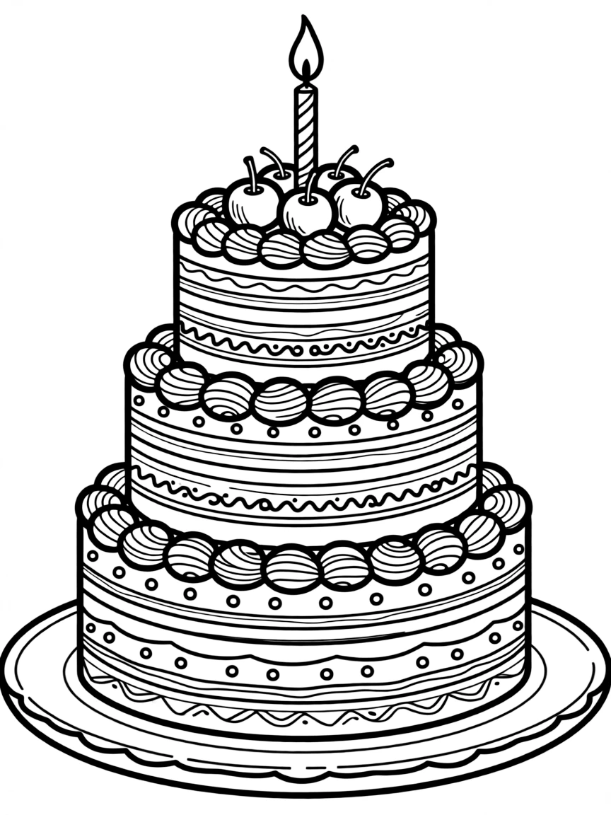 Number 7 featuring seven layer cake with detailed frosting patterns
