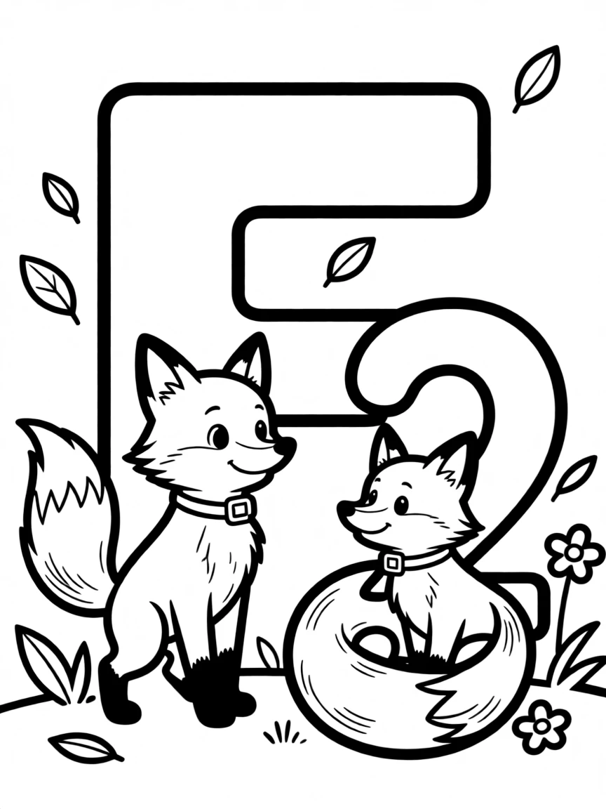 Letter F and number 2 formed by two friendly foxes playing together
