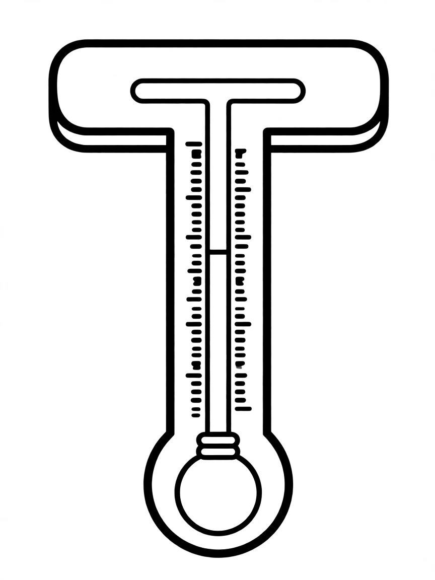 Letter T shaped like a thermometer with temperature scales