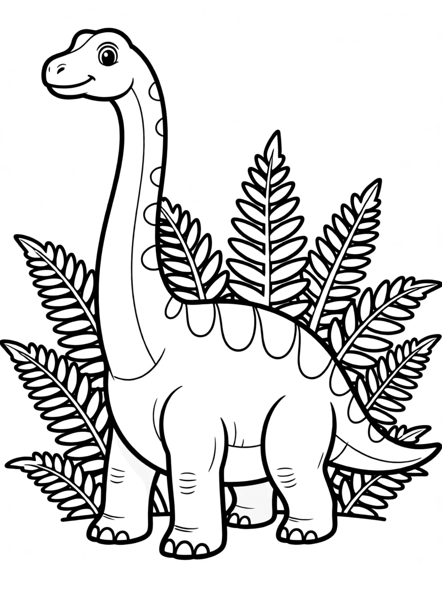 Brontosaurus standing tall among ferns