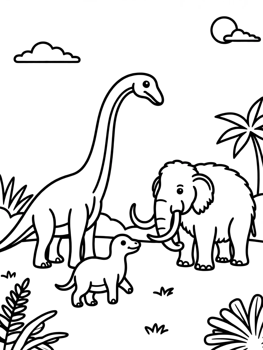Dinosaurs meeting a prehistoric mammal