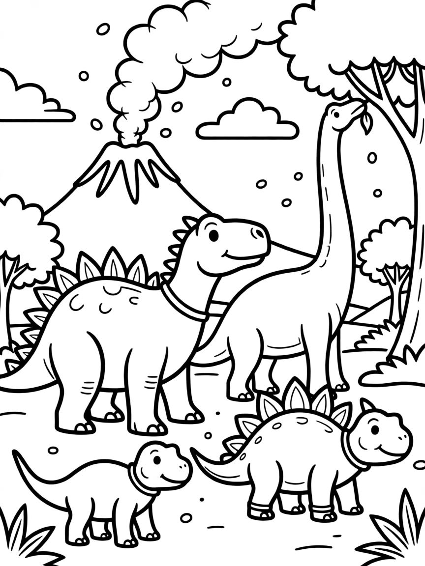Dinosaurs during a volcanic ash fall