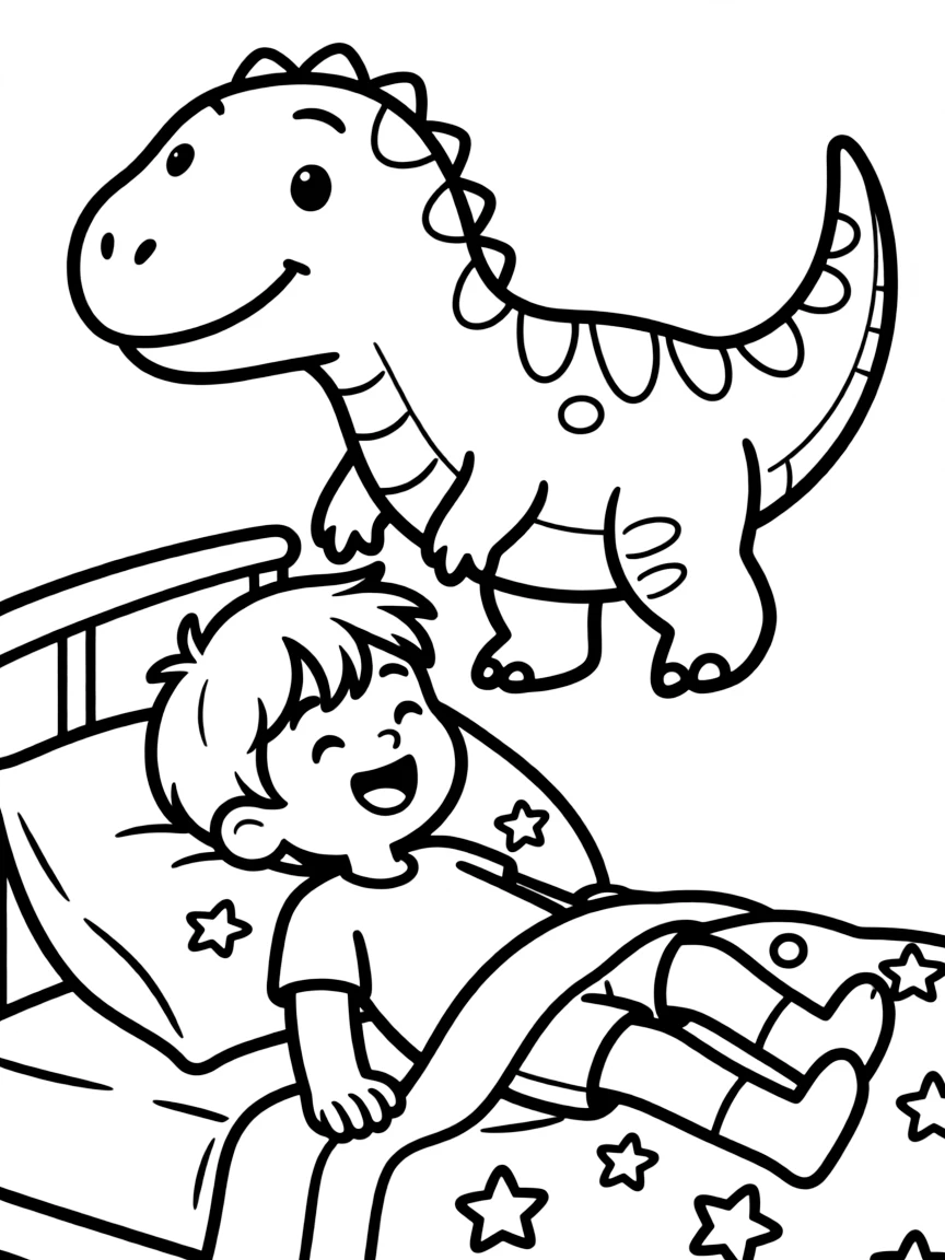 Child dreaming about riding a dinosaur