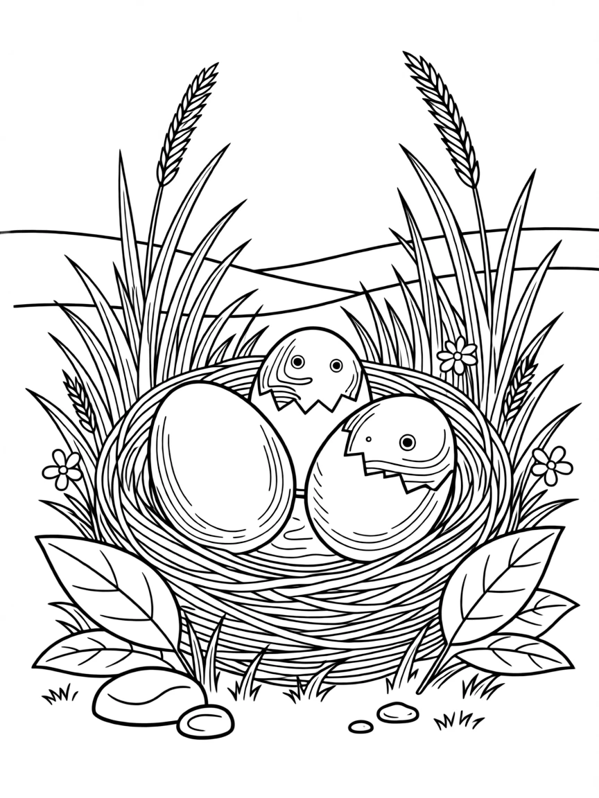 Dinosaur eggs in a well-hidden nest