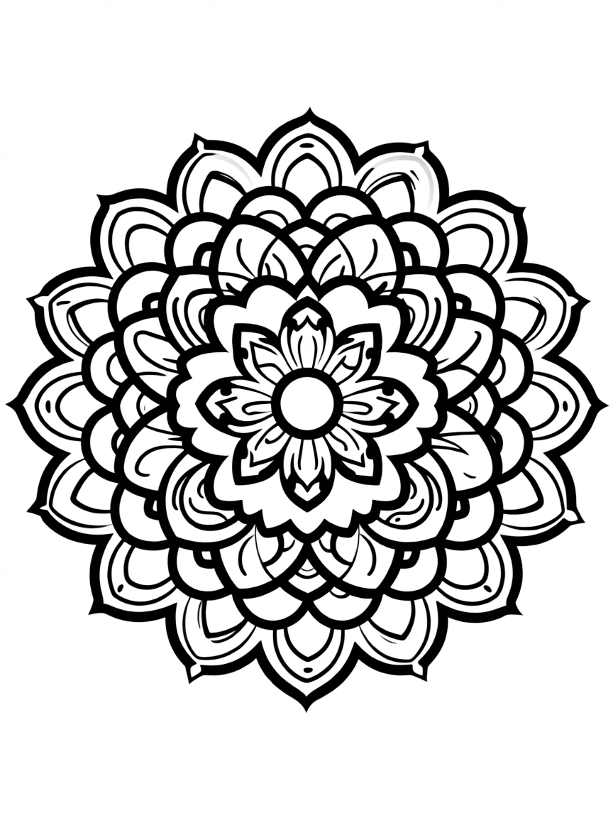 Mandala with interlocking circles creating flower-like patterns