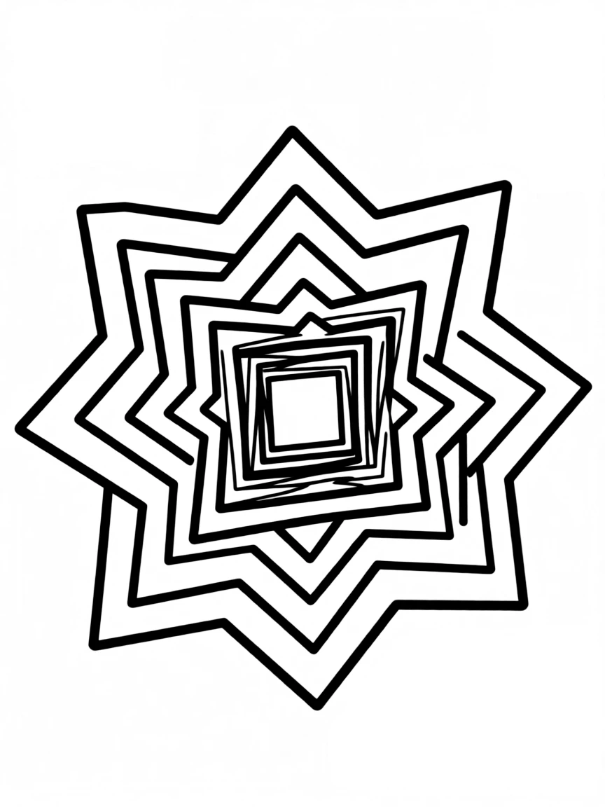 Geometric mandala featuring nested squares that rotate gradually