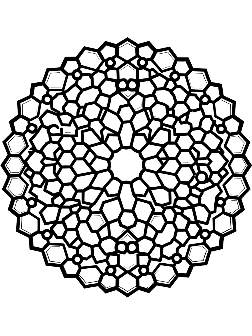 Mandala comprised entirely of small repeating hexagons