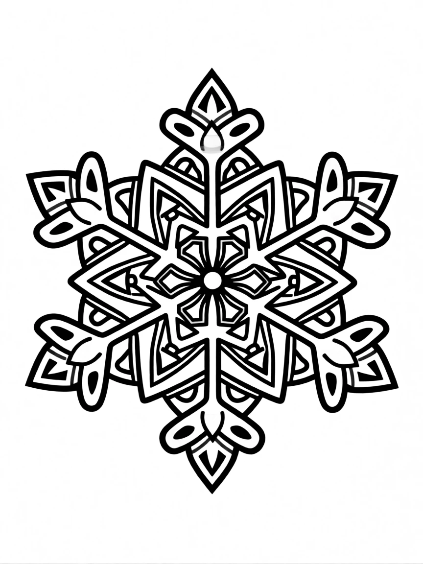 Snowflake mandala with six-fold symmetry and intricate geometric details