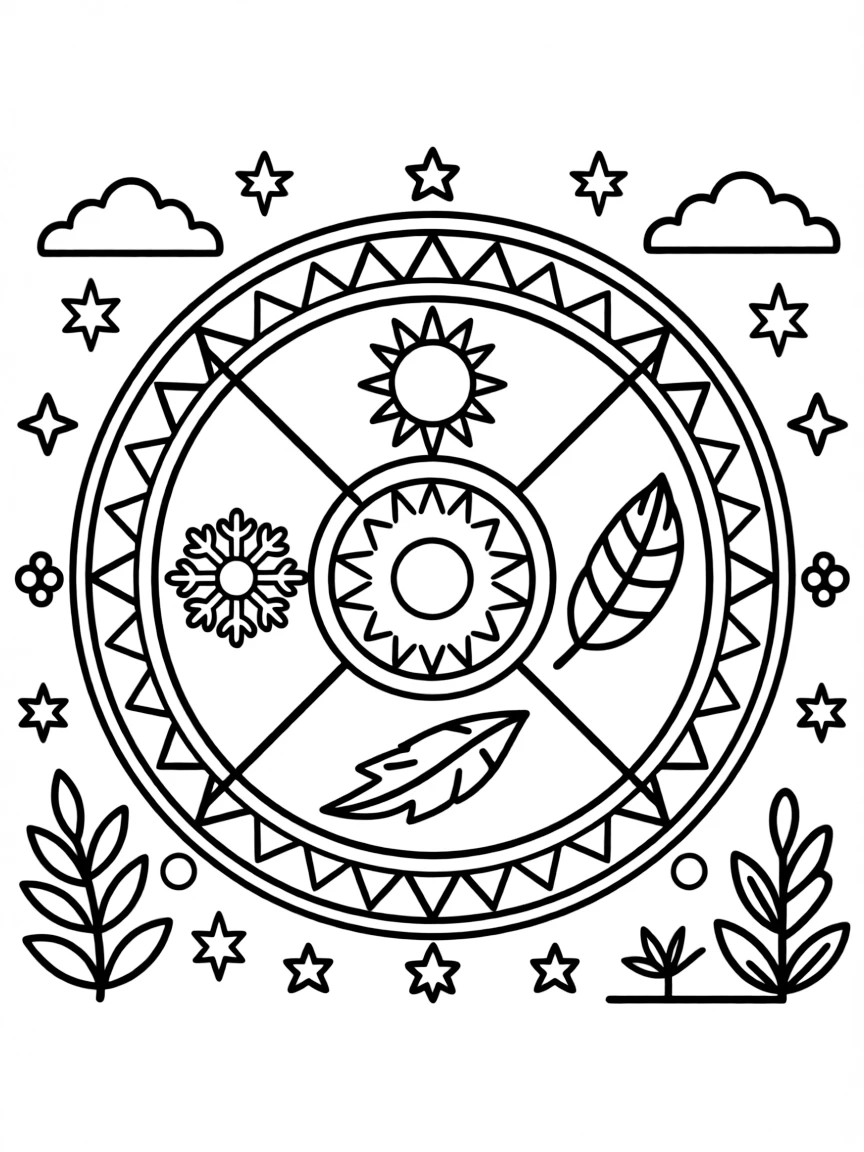 Native American medicine wheel mandala with cardinal direction symbolism