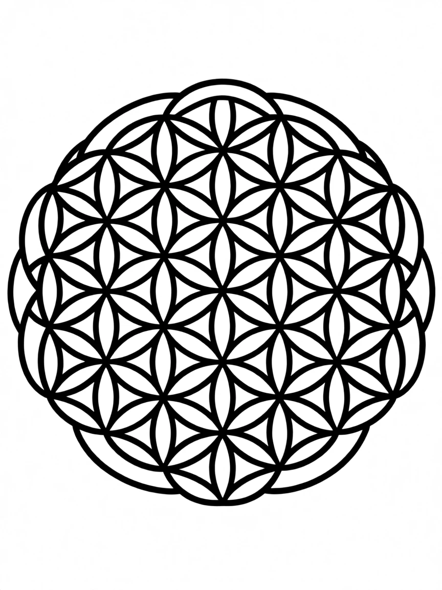 Flower of Life mandala with overlapping circles in perfect geometric harmony