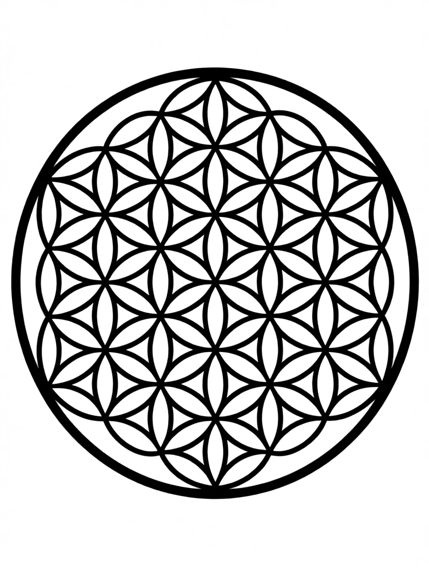 Seed of Life mandala with seven overlapping circles in hexagonal arrangement