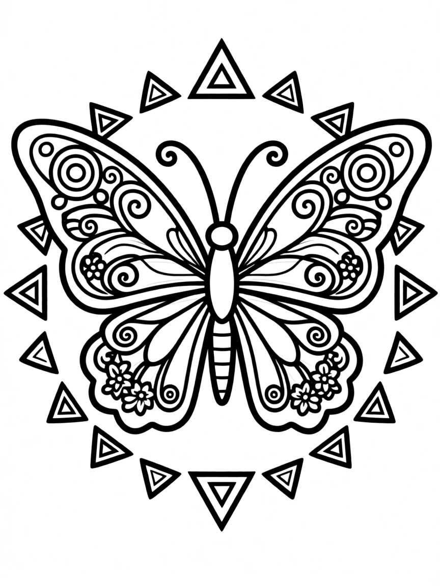 Butterfly mandala with symmetric wing patterns in perfect geometry