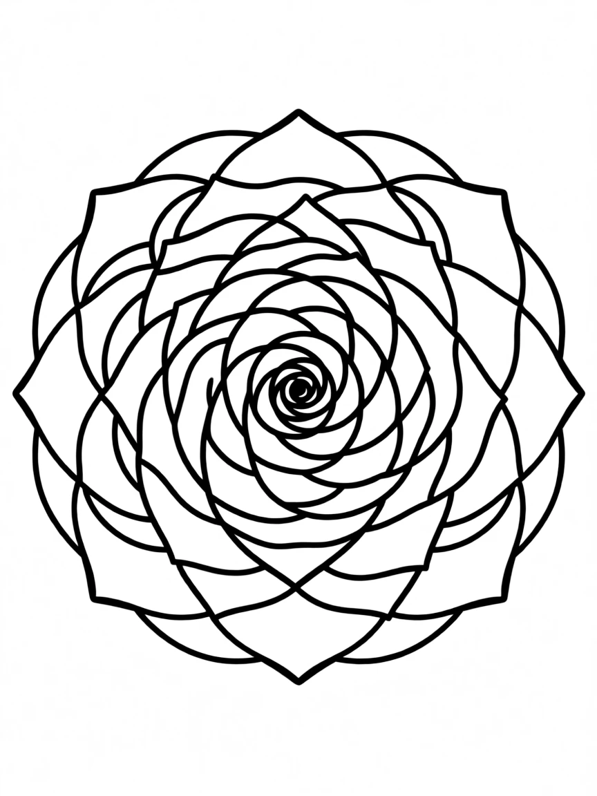 Rose mandala with geometric spiral petal arrangement