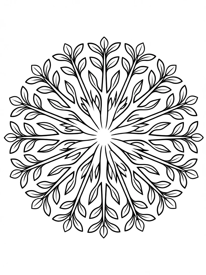 Tree mandala with symmetrical branch patterns radiating from center