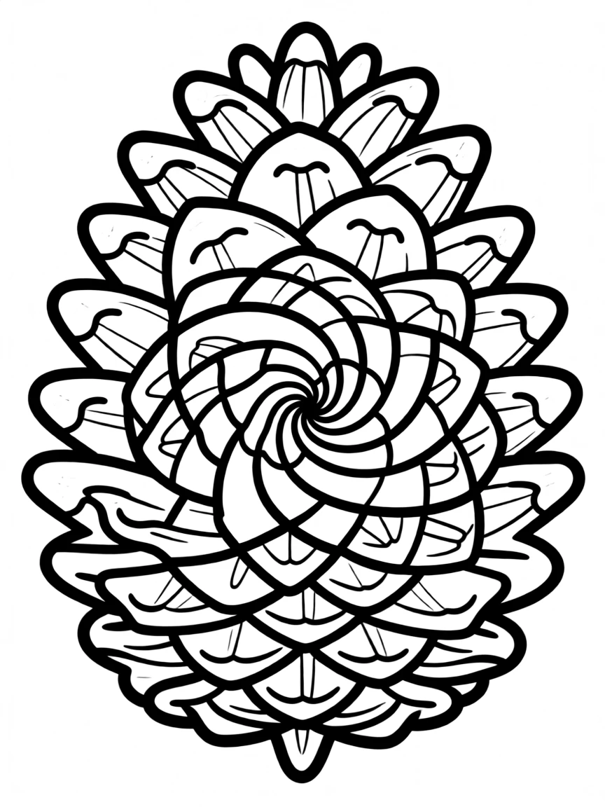 Pinecone mandala with perfect Fibonacci spiral patterns