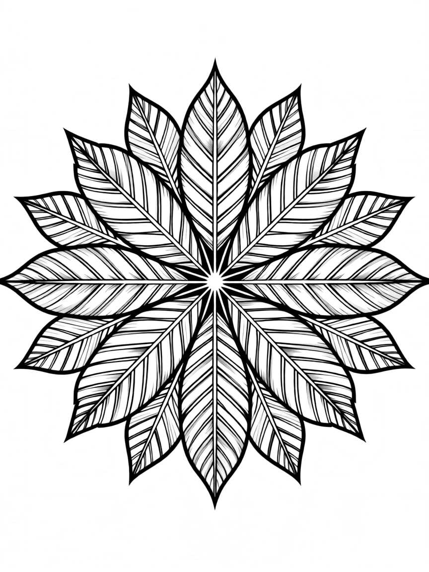 Leaf mandala with precise vein geometry and bilateral symmetry