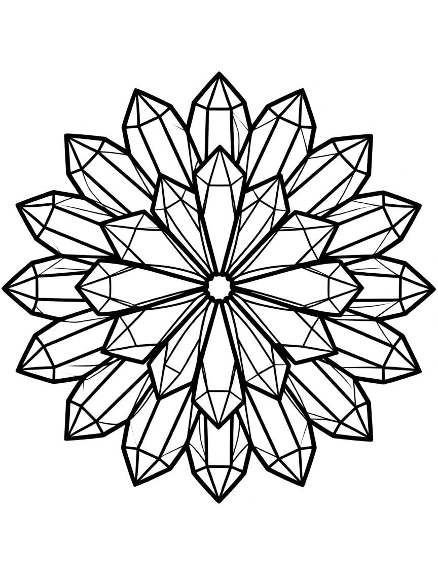Quartz crystal mandala with hexagonal prism geometry
