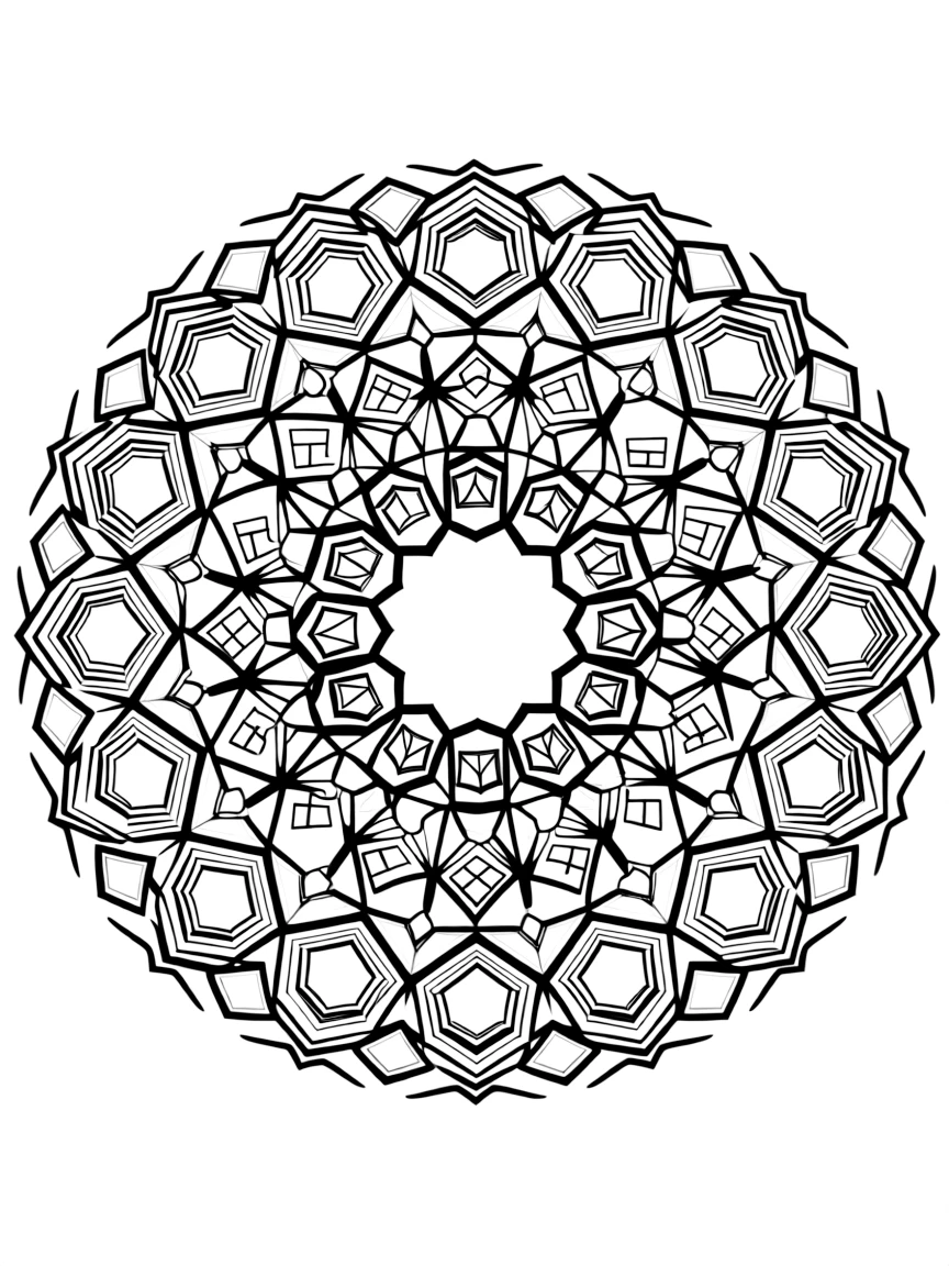 Salt crystal mandala with cubic geometric patterns