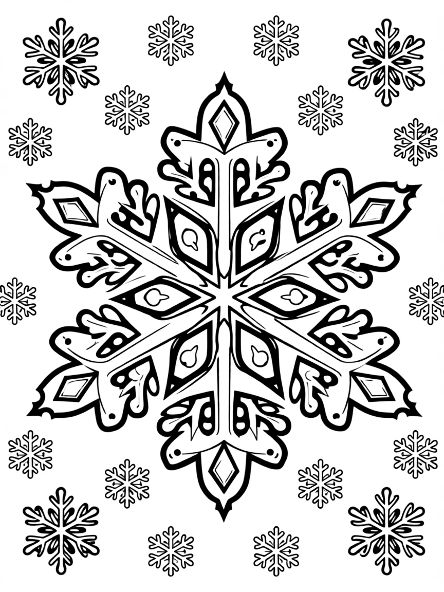Winter mandala with symmetric snowflake crystal geometry