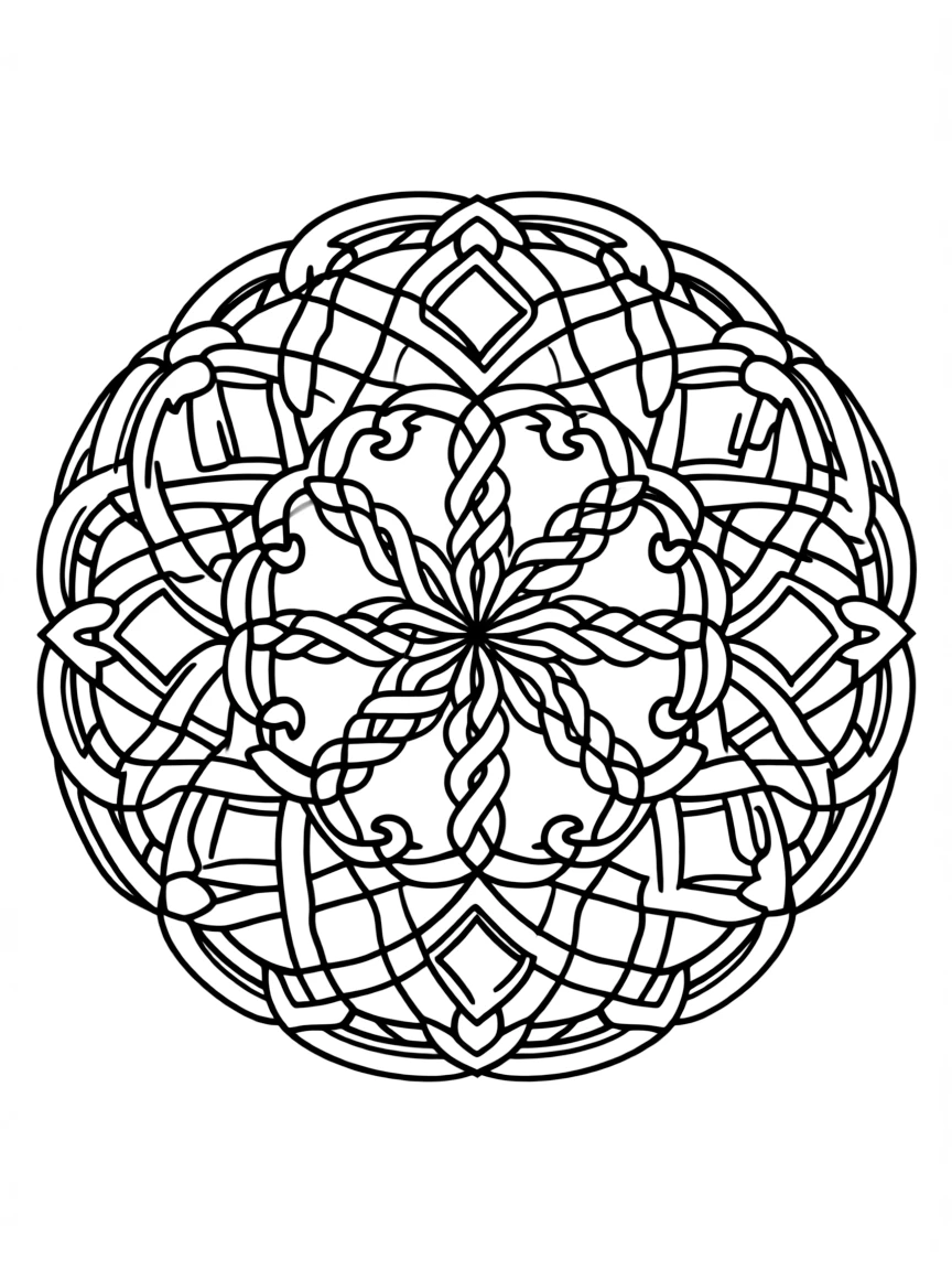 Macramé mandala with knotted geometric pattern symmetry