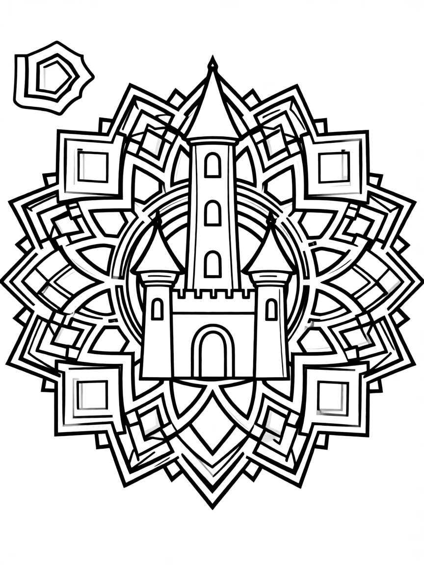 Castle mandala with tower and wall geometric patterns
