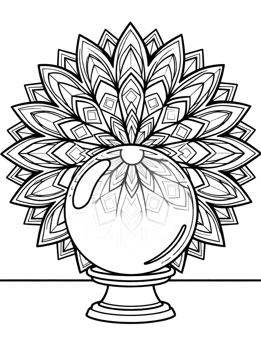 Crystal ball mandala with refraction geometric patterns