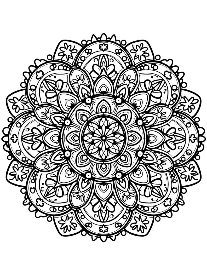 Multi-scale mandala with repeating patterns at different magnifications