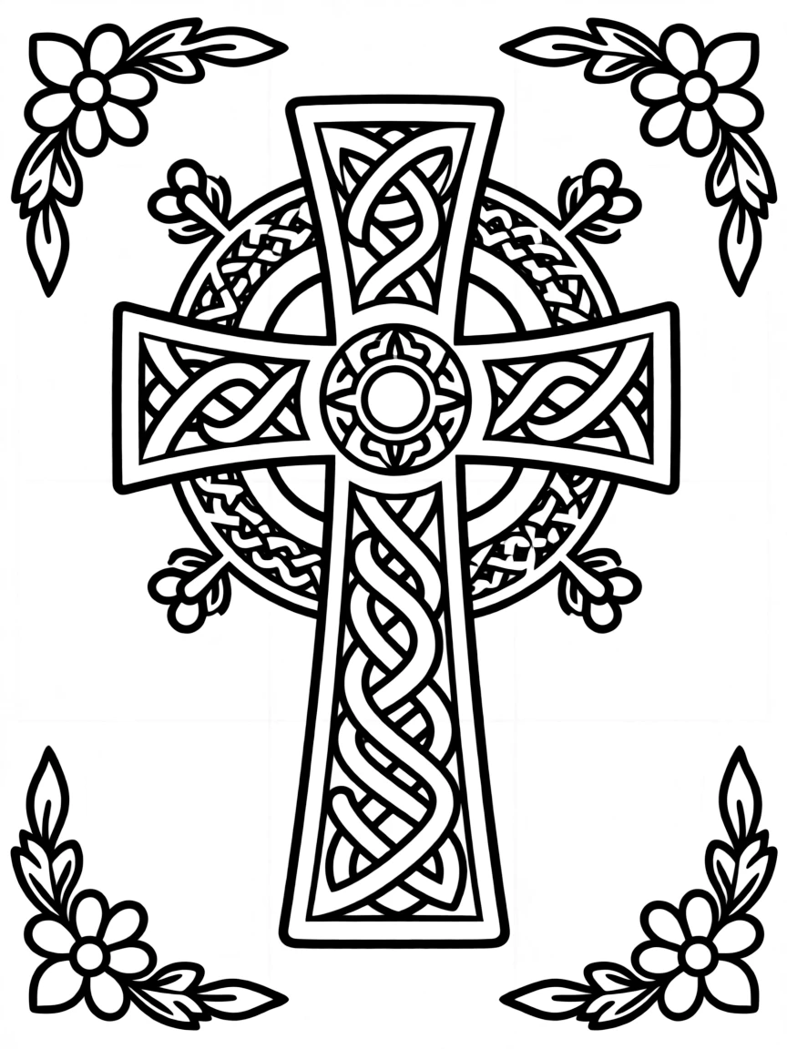 Ornate Celtic cross with intricate knotwork patterns and floral embellishments