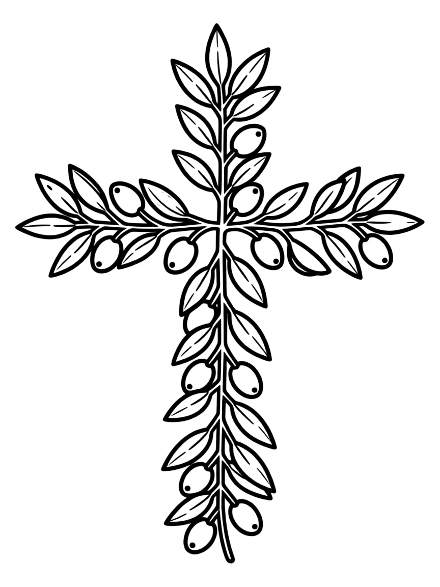 Cross formed from olive branches symbolizing peace