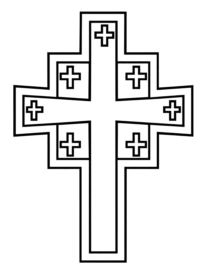 Jerusalem cross with four smaller crosses in each quadrant