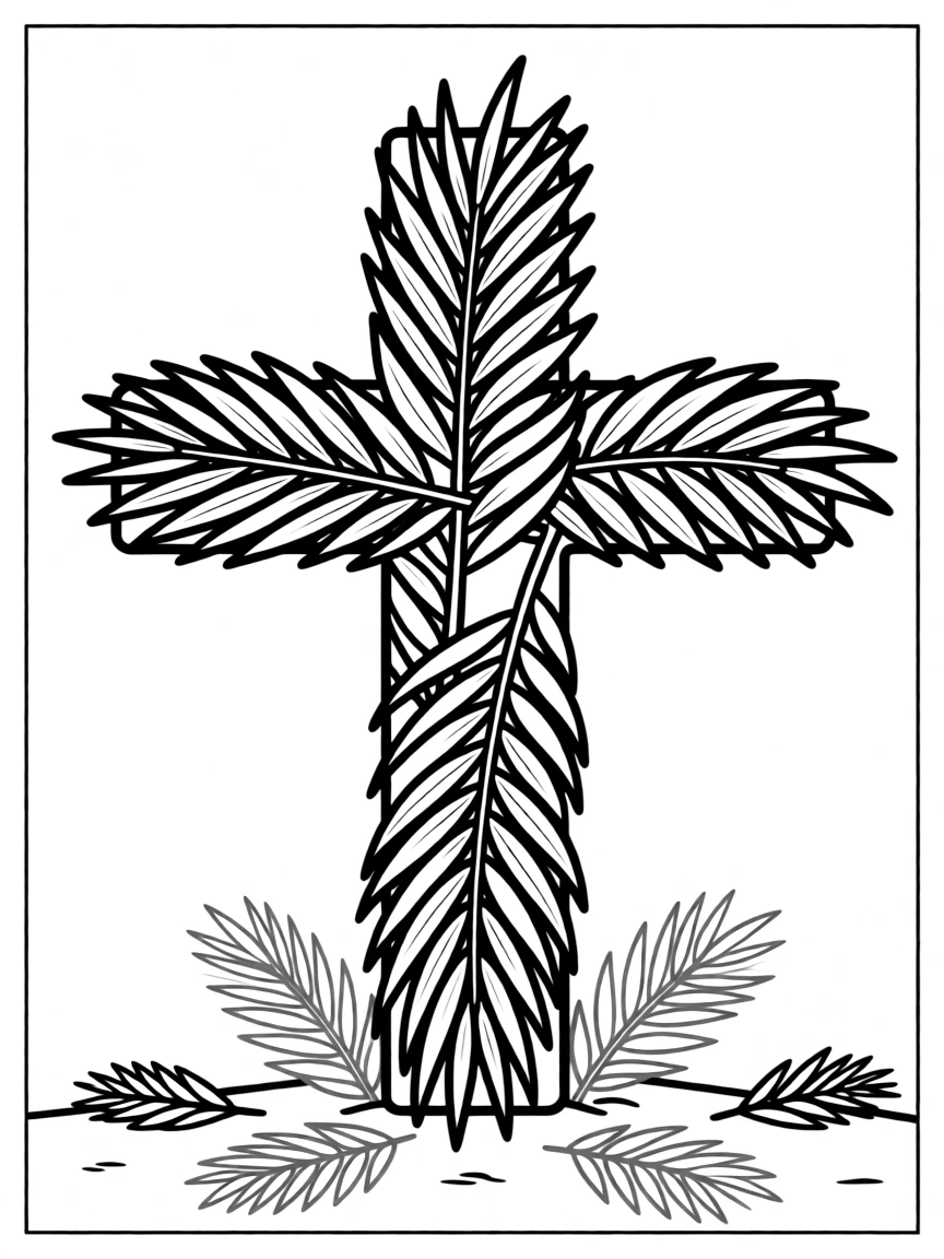Cross made from palm fronds for Palm Sunday