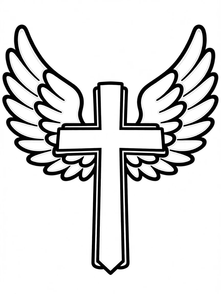 Cross with detailed angel wings extending from each side