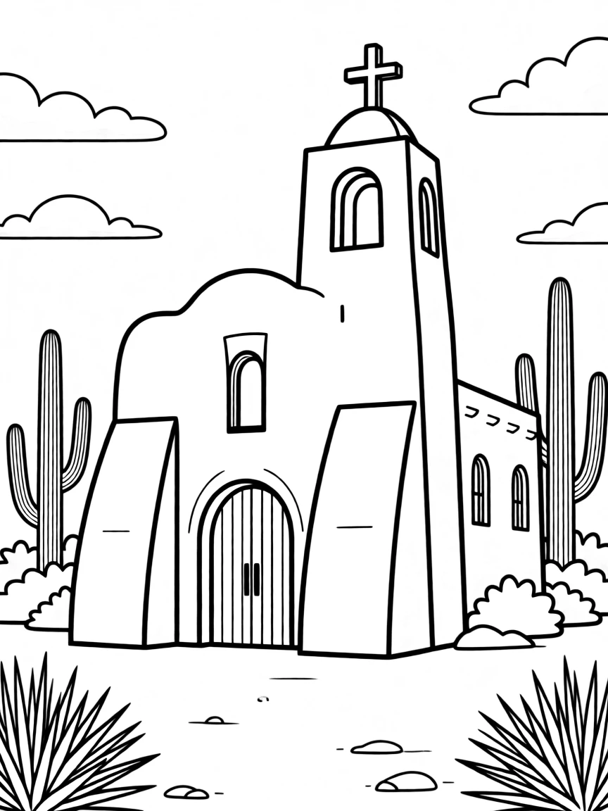 Mission-style church with southwestern architectural elements
