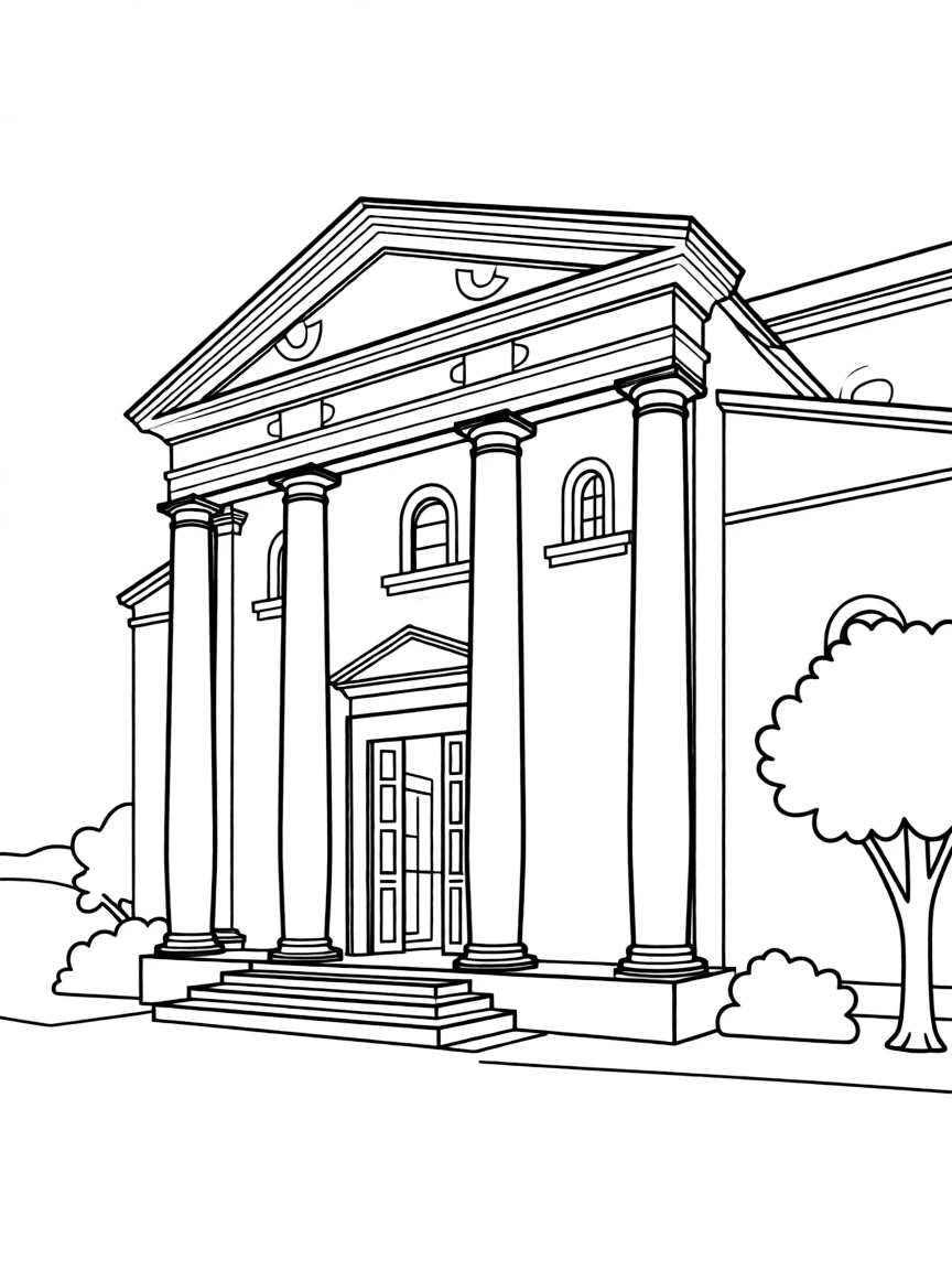 Italian basilica with columned entrance and decorative elements