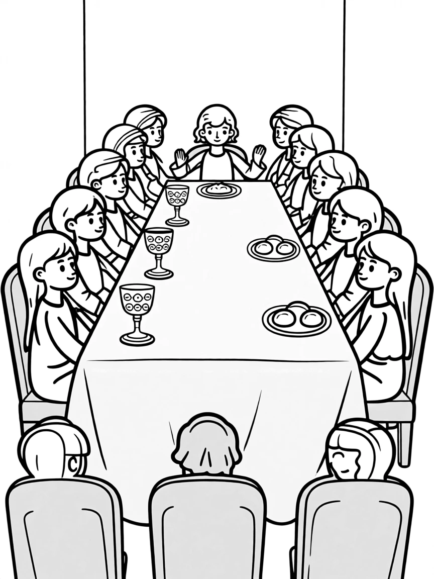 Last Supper scene with decorative chalice and bread elements