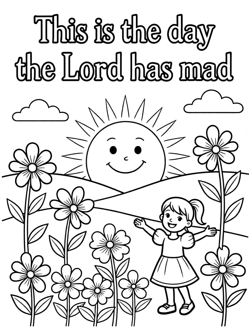 "This is the day the Lord has made" (Psalm 118:24) with sunrise and floral elements