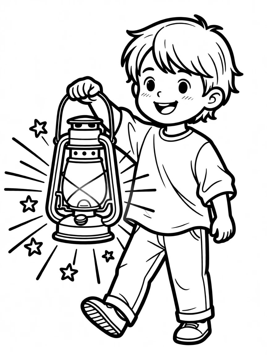 "Let your light shine" (Matthew 5:16) with lantern and radiating light patterns